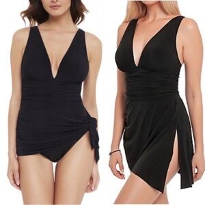 MagicSuit Celine Swim Dress Convertible One-Piece Swimsuit Black Size 12 (Flaw)